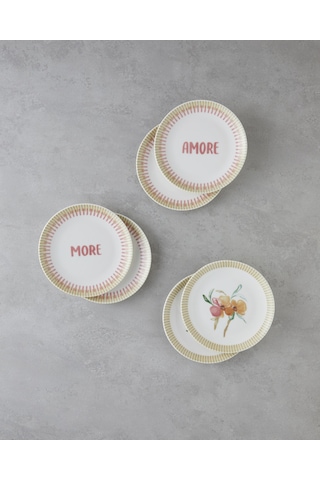 English Home Amore Porselen 6'lı Pasta Seti 19 Cm Pembe - Yeşil Pembe - Yeşil