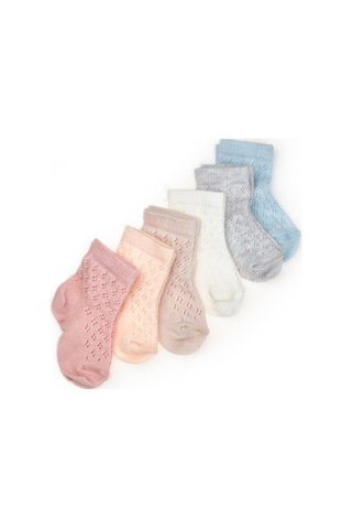 Bebek 6'lı Ajur Detaylı Çorap %100 Organik Pamuk, Bebek - Yenidoğan - Csyc1006 Karışık