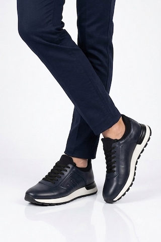 Voyager Erkek Lacivert Hakiki Deri Casual Ayakkabı Bağcıklı Rahat Konfor Tabanlı Sneaker M294 M