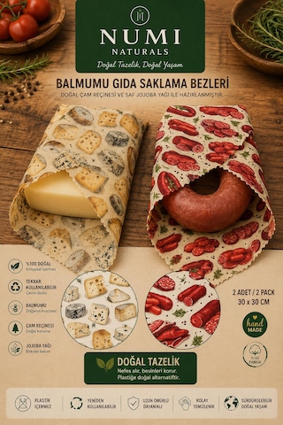 Kahvaltı Tazelik Seti 2 Li 30x30 Cm Balmumu Gıda Saklama Bezi Çok Renkli