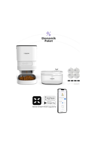 Xenon Smart Akıllı Otomatik Çelik Hazneli Mama Kabı Led Işıklı Su Pınarı Ve Yedek Filtre 3'lü Pet Seti