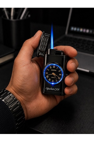 Özel Prestij Premium Saat Tasarım İsime Kişiye Özel Metal Çakmak Hediye Dolu Gönderim Gr