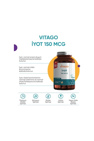 Vitago Premium 150 Mcg İyot İçeren Takviye Edici Gıda 120 Tablet