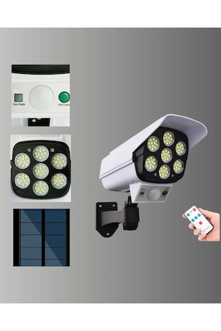 77 Led'li Güneş Enerjili Güvenlik Lambası Ve Kukla Kamera Hareket Sensörlü, 2400mah Pilli Standart