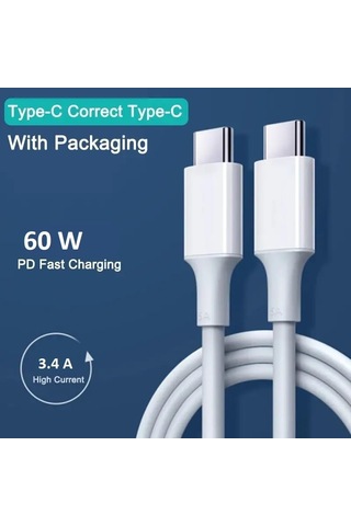 Lexroo Type-c Pd Kablo 100 Cm Şarj Ve Data Kablosu 60w 3.4 Amper Hızlı Şarj Kablosu Usb C To Usb C Standart