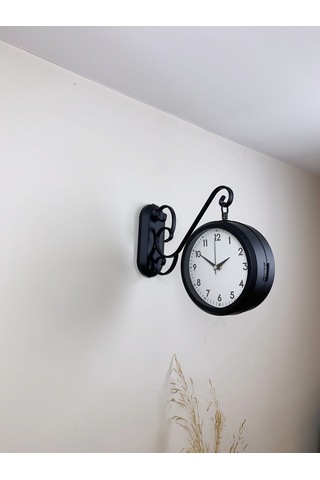 Siyah Metal İstasyon Saati 36 X 25 Cm