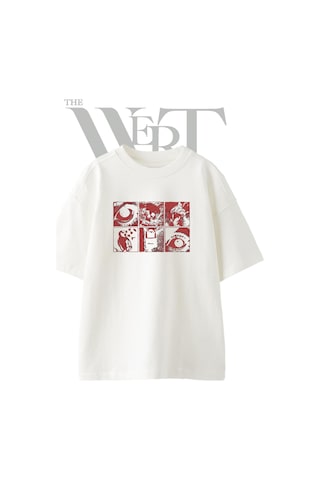 Thewert Goz Kafatasi Korku Tasarım Baskılı Ünisex Beyaz Oversize T-shirt