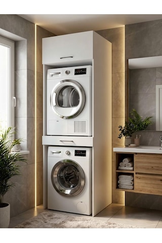 Kuzeylife Mirana Çamaşır Kurutma Makinası Dolabı Beyaz