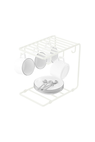 Monyee Beyaz Demir Bardak Tutucu, Çay/bardak Depolama Rafı, Mutfak Sıralama Ve Süzme Aleti - 24.5x15x23cm Beyaz