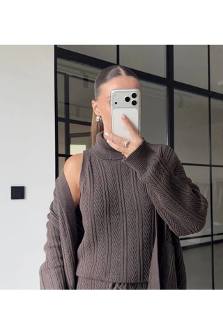Olla Collection Üçlü Triko Takım Kahverengi Kahverengi