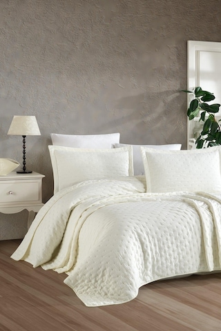 Elart Yatak Örtüsü 3 Parça Çift Kişilik Helena Ekru