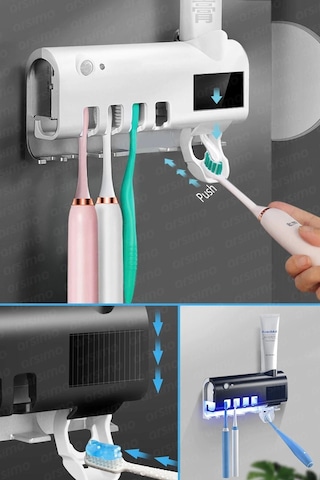 Akıllı Uv Sterilizatör Diş Macunu Sıkacağı Güneş Enerjili Uv Sterilizatör 4'lü Diş Fırçası Tutucu Çok Renkli