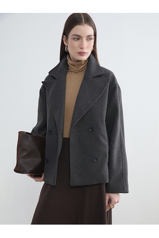 Lcw Modest Antrasit Kruvaze Yaka Oversize Kadın Kaşe Kaban