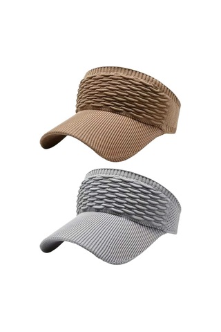Uniquetrenders Kadın Örgü Dokulu Uv Korumalı Yazlık Vizör Şapka 2'li Set Camel - Gri