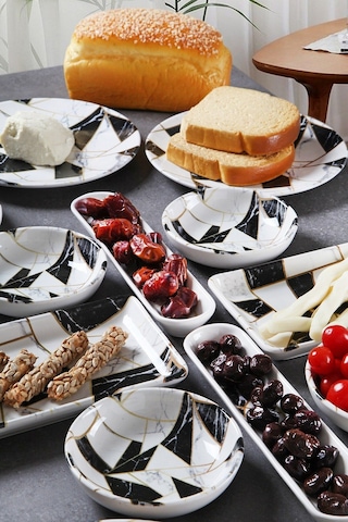 14 Parça 6 Kişilik Handmade Mermer Desen Kahvaltı Takımı - Lüx Kahvaltılık Sunum Seti Diğer