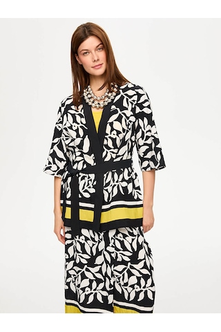Faik Sönmez Eteği Sulu Monochrome Desen Kimono S26kmn001 Us26kmn00110 Siyah