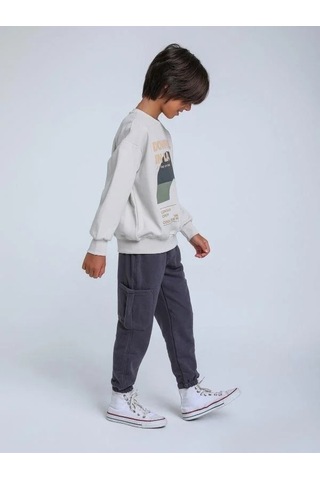 Jack Lions Erkek Çocuk Downhill Yazılı Yumuşak Dokulu Sweatshirt-14255 Gri