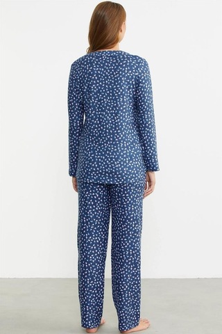 Sementa Minimal Desen Yumoş Önden Düğmeli Bayan Pijama Takım Mavi