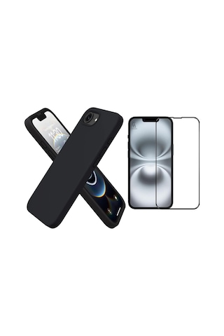 Apple iPhone 17e Uyumlu Içi Kadife Lansman Kılıf Ve 5d Tam Kaplayan Cam Ekran Koruyucu Siyah