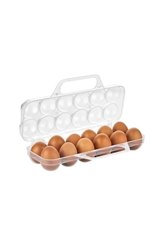 Saplı 12'li Yumurta Taşıma Kutusu, Plastik Buzdolabı İçin Yumurtalık Pikniklik Pratik Yumurta Taşıma Kabı Şeffaf, 1 Adet