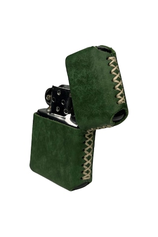 Handmade El Yapımı Hakiki Deri Zippo Modeli Çakmak Yeşil