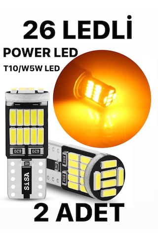 T10 Led 26 Ledli W5w Metal Ultra Power Turuncu Park Plaka Tavan Ampulü 1 Takım