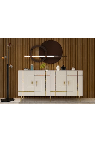 Honest Konsol Tv Sehpası Çok Amaçlı Dolap 150 Cm Beyaz Altın