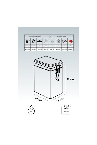 Lisbon Sugar Desenli Şeffaf Kapaklı Metal Saklama Kabı, 7,5 X 10 X 15 Cm, 1 Lt Desenli