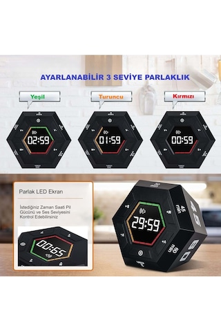 Altıgen Dijital Geri Sayım Zamanlayıcı Led Ekranlı, Manyetik, Mutfak & Ofis Kullanımı