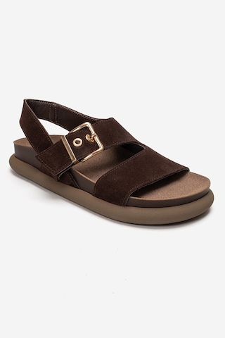 Luvishoes Jalven Kahverengi Süet Hakiki Deri Kadın Sandalet