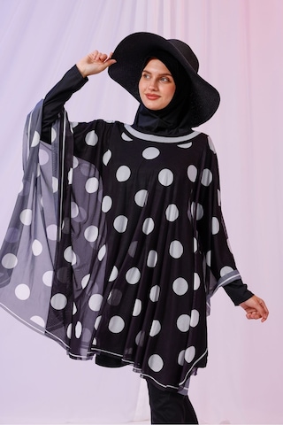 Tarzını Seç Kısa Kimono Pareo - Tesettür Pareo - Puantiyeli Siyah 180x135 Cm Çok Renkli