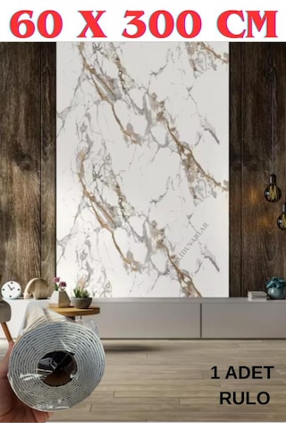 60cmx300cm Tek Parça Yapışkanlı Rulo Mermer Desenli Duvar Paneli Kağıdı Silinebilir Cf-1001-nexo Kahverengi - Krem