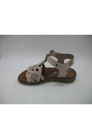 Raduno 0329 Doğal Deri , Çiçekli Kız Çocuk Pudra Sandalet 26-30 Pudra