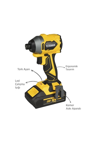 Rtrmax RTX3050 Şarjlı Torklu Vidalama Kömürsüz 230Nm 2x4 Ah Plus Çift Akü Hızlı Şarj X-Lion