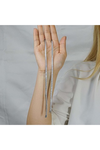 Modagümüşevi Pırlanta Tasarımlı Kare Model 925 Ayar Gümüş Su Yolu Kolye 50 Cm