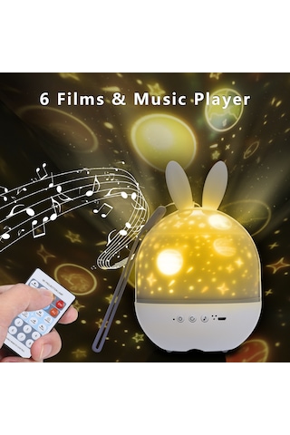 Ximistore9 Tomshine Usb Projeksiyon Lambası: 6 Film, 8 Müzik, Uzaktan Kumandalı Çocuk Gece Işığı