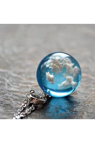 Chavin 3 Boyutlu Mavi Bulut Kadın Kolye Eg08 Gri