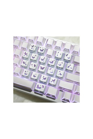 Leaven Kelebek Desenli Kare Tasarım Keycap Tuş Takımı Pbt - Rgb Uyumlu Işık Geçirgen - Beyaz