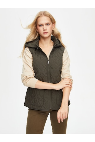 Patch Cep Detaylı Kapüşonlu Kapitone Yelek 69456 U6945654 Haki