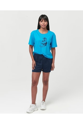 Bella Dossi Pamuklu Kısa Kollu Baskılı Kadın Şortlu Pijama Takımı Mavi S