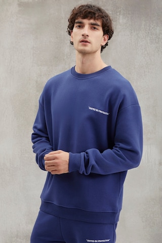 Raırok Erkek Içi Polarlı Comfort Oversize Nakışlı Lacivert Sweatshirt