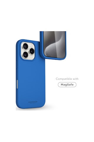 Vonmahlen Apple Uyumlu iPhone 16 Pro Max Magsafe Silikon Kılıf Mavi