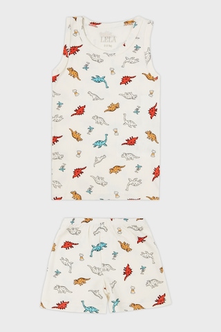 Lela Desenli Streç Pamuklu Bisiklet Yaka Atlet Boxer 2'Li Iç Giyim Erkek Çocuk Takım 6651010 Ekru-Kırmızı