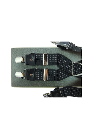 Siyah Puantiyeli Pantolon Askısı 4 Klipsli Siyah Beyaz