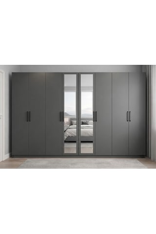 Monara Tamamı Mdf 8 Kapaklı Dolap Gardırop Füme Antrasit