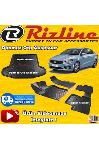 Fiat Egea 3D Paspas+Bagaj Havuzu Siyah Sedan 2015 Sonrası Rizline