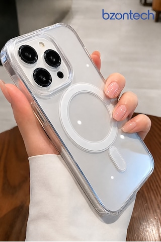 Apple iPhone Uyumlu 15 Pro Max Yumuşak Magsafe Kablosuz Şarj Destekli Şeffaf Kılıf Kamera İçin Yükseltilmiş Çerçeve