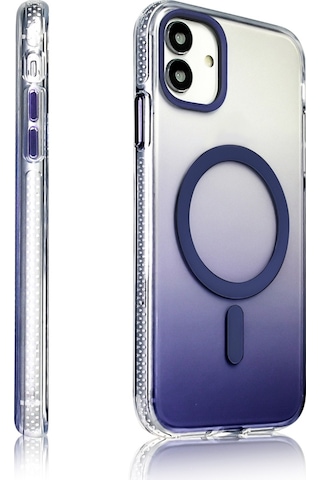 Techaks Apple Uyumlu iPhone 14 Pro Max Kılıf M-safe Şarj Özellikli Transparan Renk Geçişli Tchs Toros Kapak - Mor Mor