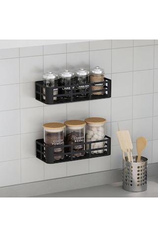 Lexroo 2'li Set Siyah Yapışkanlı Banyo Duş Rafı