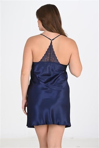 Modenya Premium Büyük Beden Saten Dantel İşlemeli Lacivert 2'li Gecelik Sabahlık Takımı Bigsize 3xl
